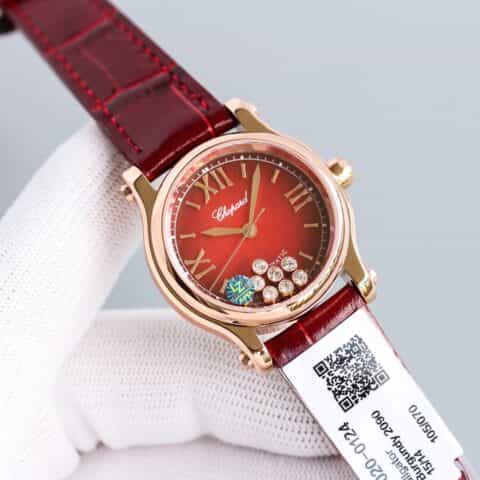  2021年新款！萧邦快乐钻石“中国红”腕表